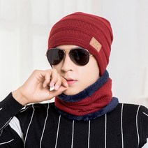 나야스타일 남녀공용 스포츠 방한 비니 + 넥워머 세트 DJBG-13-5, 레드