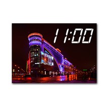 홈마인 LED 시계 + 캔버스 프린팅 액자 도시야경 옵션28, 소나무 원목