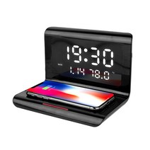 와사비망고 블룸블룸 무선충전 LED 알람 탁상시계, 블랙