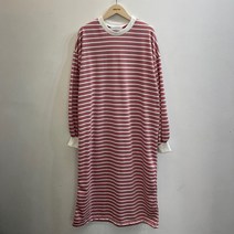 티탁 여성용 빅사이즈 데일리 루즈핏 라운드넥 볼륨소매 맨투맨 긴팔 가로단이지 롱 원피스