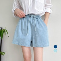 데이템 여성용 밴딩 데님 숏 팬츠