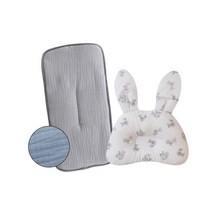 꿈꾸는두부 유아용 삼중 거즈 납작베개 + 토끼 짱구베개 세트, 그레이블루(납작베개) + 느릿느릿코알라(짱구베개)