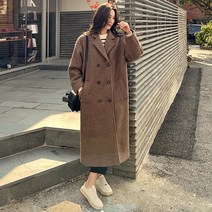 시크폭스 여성용 울 부클 테리 롱 더블 코트