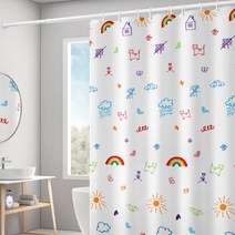 마켓A 캐릭터 패브릭 샤워커튼 낙서화이트 200 x 200 cm, 1개