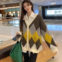 포플러앤씨 여성용 포미 아가일 패턴 가디건