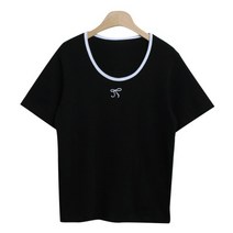 라라온 여성용 U넥 자수 리본 티셔츠 TSP541