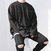 남성용 디스페로 오버핏 스티치 포켓 무지 긴팔 티셔츠