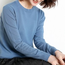 솔레일 여성용 데일리 심플 베이직 단색 울 라운드니트