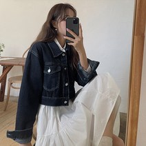 여성용 키치 크롭 데님자켓