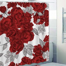 마켓A 장미꽃 로맨틱 샤워커튼 TYPE2 120 x 180 cm + 고리 12p, 1세트, 레드계열