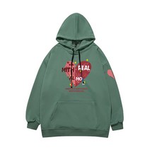 아울스 남성용 스포티 스타일 하트 암 포인트 루즈핏 후드티 #FL0103