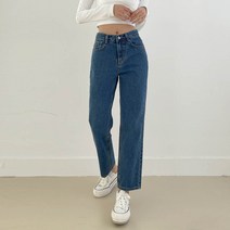 플랜데이 여성용 9부 스탠다드 일자 슬림 데님 팬츠