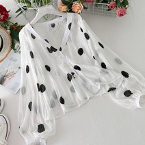 모네타 여성용 쉬폰 도트 포인트 셔츠