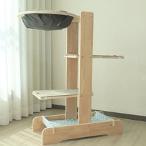 캣츠빌 고무나무 UV코팅 원목 아쭈 캣타워 H A타입, 그레이(천해먹 상단), 스카이블루(하단), 브라운(카페트), 1개