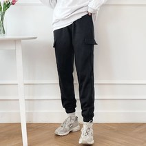 가비진 여성용 기모 밴딩 페이크 카고 조거 팬츠