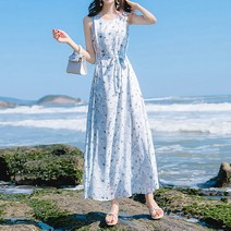 MA 화이트 플라워 썸머 롱 비치 원피스
