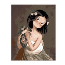 포픈 유화그리기 40 x 50 cm, 꽃을든단발여인
