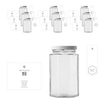 육각 꿀병 310ml + 러그캡 화이트+ 병스티커 심플 벌꿀L + 봉인스티커 세트, 10세트