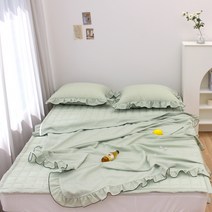 슈에뜨룸 시원한 뱀부 시어서커 여름 프릴 홑이불 2p, 아보카도그린