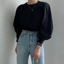 알로데 여성용 르샤또 라운드 퍼프소매 블라우스