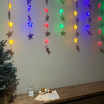 LED 입체 별 커튼 조명 칼라 90구 + 고급 전원잭, 투명(전선색상)