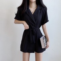 데일리 시크 벨트 반팔 점프수트