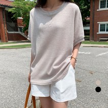 보에리에 여성용 와플 래글런 루즈핏 반팔 니트