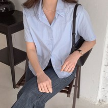 플랜데이 여성용 지니 베이직 컬러 반팔 크롭 남방