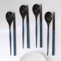 이우아여사 옻칠 파스텔컬러 나무수저 4세트, 에렌지음네이비, 숟가락 4p + 젓가락 4p