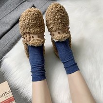 여성용 찡 라인 버클 뽀글이 겨울 플랫슈즈