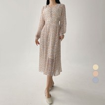 플랜데이 프리티 브이넥 콩단추 플라워 쉬폰 롱 원피스