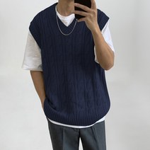 맨타임 남성용 PNV 파스텔 꽈배기 레이어드 니트 조끼