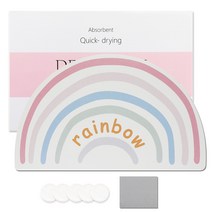 달팽이리빙 디자인 규조토 발매트 L + 사포 + 논슬립 스티커 5p 세트, 레인보우