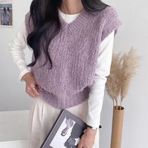 여성용 브이넥 울 니트 조끼 110237