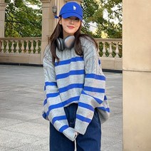 시크폭스 여성용 하프 꽈배기 울 단가라 오버핏 니트
