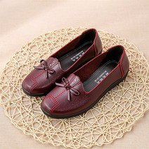 가죽 공예 스타일 큐빅 리본 중년 플랫 여성단화