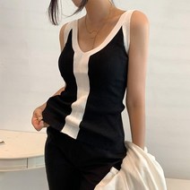 비비에모 여성용 블랙 앤 화이트 니트 민소매 나시 00080