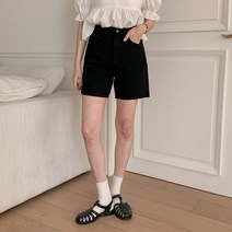 여성용 크레피 블랙 3부 코튼 팬츠 PT9753K24