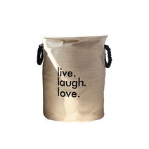 더플로우컴퍼니 데님 코튼 Live Laugh Love 원형 패브릭 바스켓 35 x 35 x 45 cm, 베이지, 1개