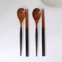 이우아여사 옻칠 파스텔컬러 나무수저 2세트, 블랙, 숟가락 2p + 젓가락 2p
