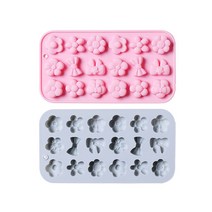 이홈베이킹 리본 여러가지 꽃모양 18구 실리콘몰드 2종 세트, 블루 + 핑크, 1세트