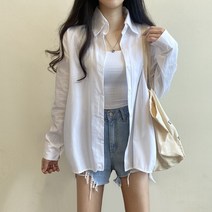 여성용 데일리 베이직 코튼 긴팔 박시핏 셔츠