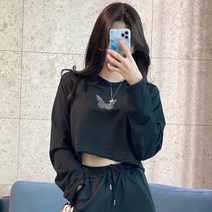 레몬티 여성용 샤이 나비 긴팔 크롭티 lkf223