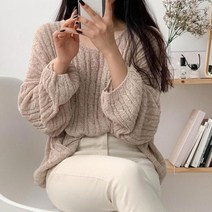 에이와비 여성용 레아케이블 루즈 니트