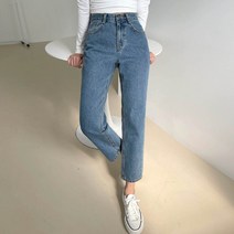 플랜데이 여성용 9부 스탠다드 일자 슬림 데님 팬츠