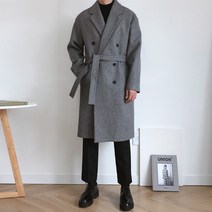 언탭트 남성용 겨울 오버핏 더블 트렌치 코트