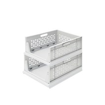 가쯔 오픈 슬라이딩 수납정리 폴딩 리빙박스 대형, 화이트, 2개