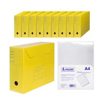 현풍 진행문서 A4 BOX F4041-1 10p + 문협 L 홀더 10p 세트, 노랑(문서박스), 투명(홀더), 1세트