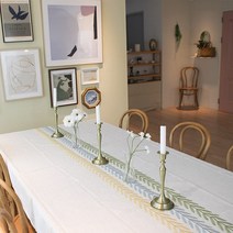 까사재클린 린넨 방수 식탁보, 130 x 180 cm, 나뭇잎 스카이