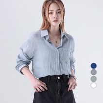 어썸어라운드 여성용 포켓 컬러 거즈 셔츠